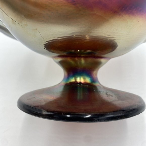 Antique Dugan Carnival Glass Amethyst Question Marks 2 Handles Bonbon Dish 1900c - Picture 6 of 16